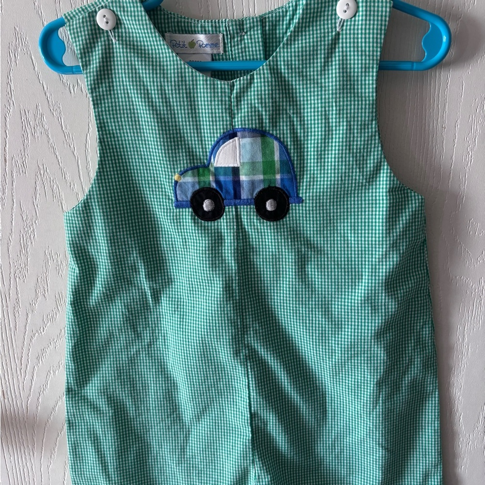 Green Checkered Kids One Piece with Car Design